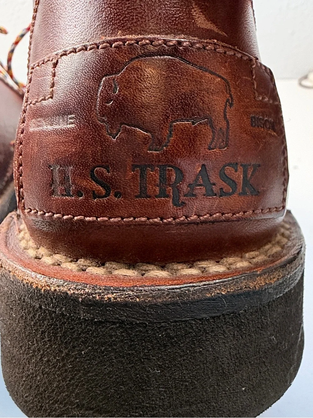 H S Trask Mens 8.5 M Brown Bison Leather Chukka Boots Lug Sole Vintage Brazil